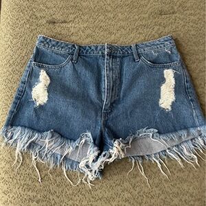 Show Me Your Mumu Women’s Distressed High-Rise Denim Shorts - Blue